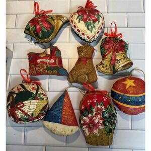 Lot Of 9 Vtg Hand Sewn 4-5" Christmas Pillow Plush Ornaments angels, santa, Bear